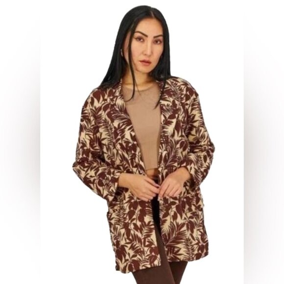 NWT MANGO LINEN Blend Tropical Print Notch Collar Blazer Front Flap Pockets XS‎ - Picture 1 of 13